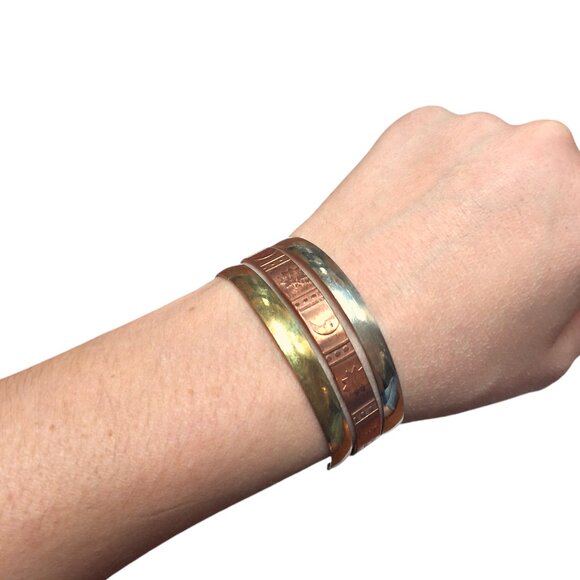 Vintage 90s/00s Sun and Moon Copper and Bronze Bracelet Cuff - Picture 3 of 4